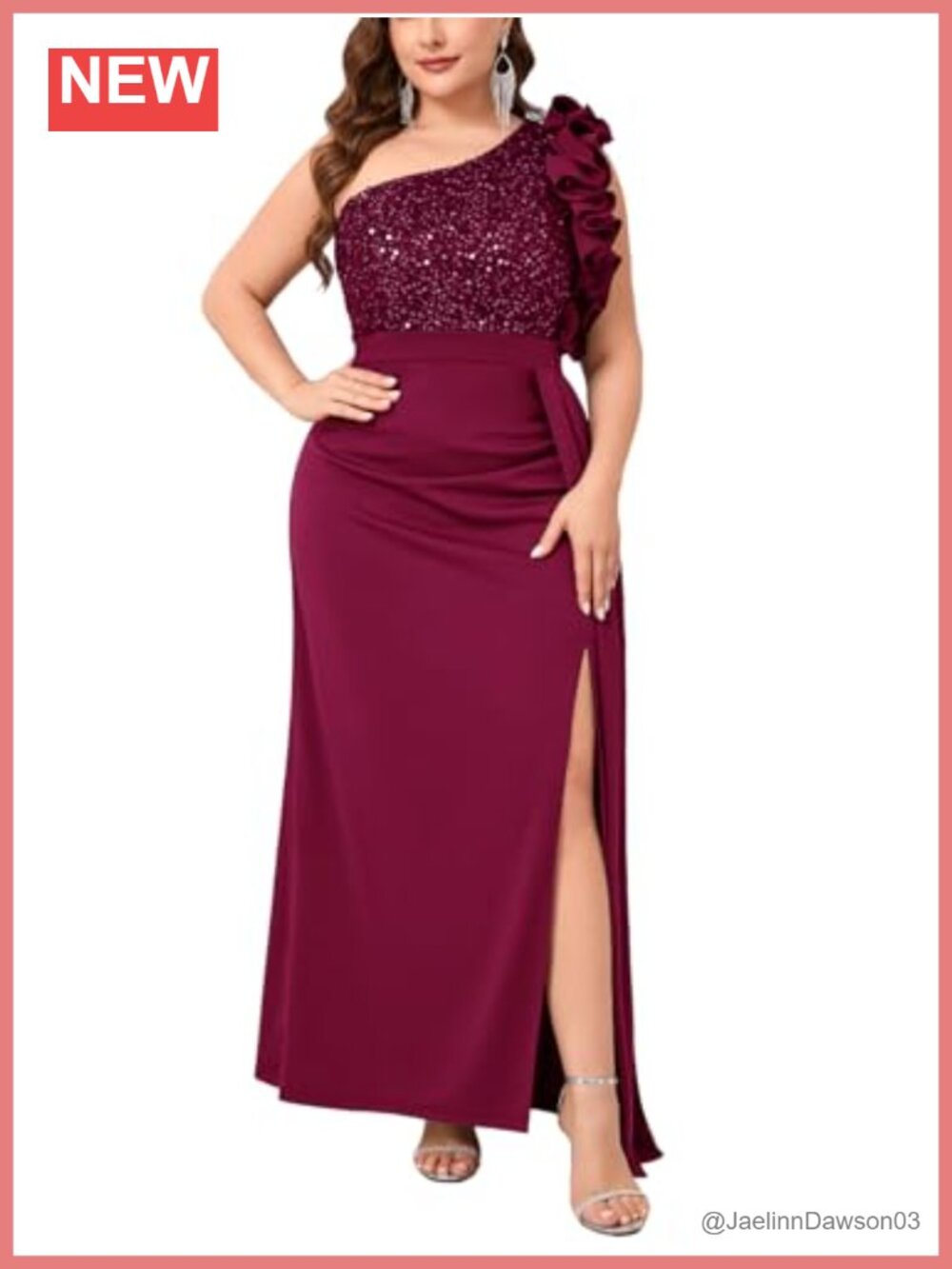 Plus Size Formal One Shoulder Sequin Maxi Dress 3D Ruffle Evening Gown
